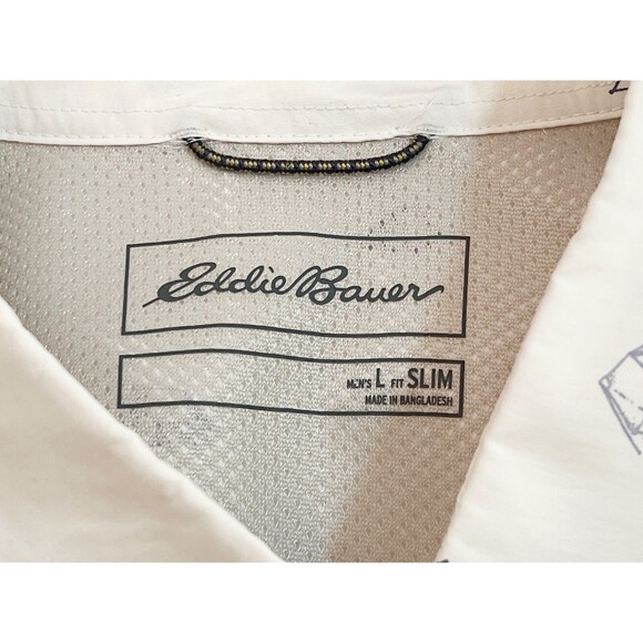 EDDIE BAUER Men's Short Sleeve Metal Button Down Tent Shirt White Large Slim - Picture 6 of 7